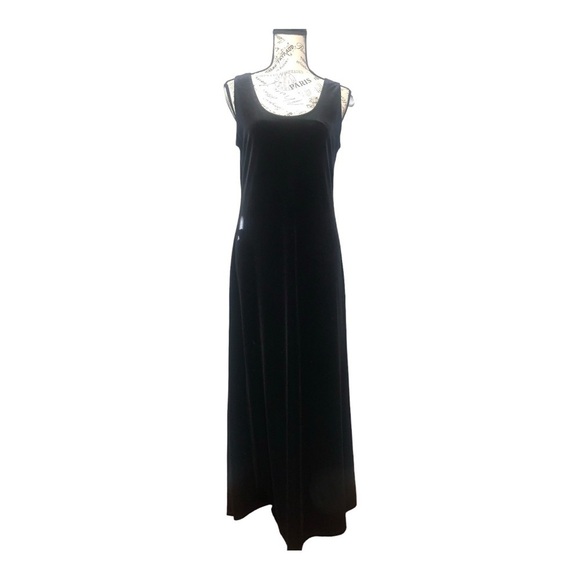 Another Thyme Vintage Black Velvet Rhinestone Maxi Dress Old Hollywood Glam 20’s - Picture 1 of 5